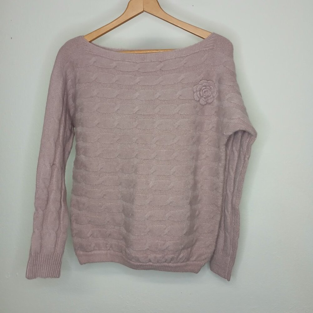 NWT Military Hippie Off Shoulder Sweater Dusty Rose w/Flower Pin size L/XL